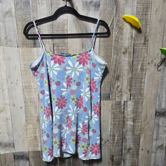 Anchor Blue Vintage 90s Blue Floral Tunic Mini Dress - Picture 2 of 4